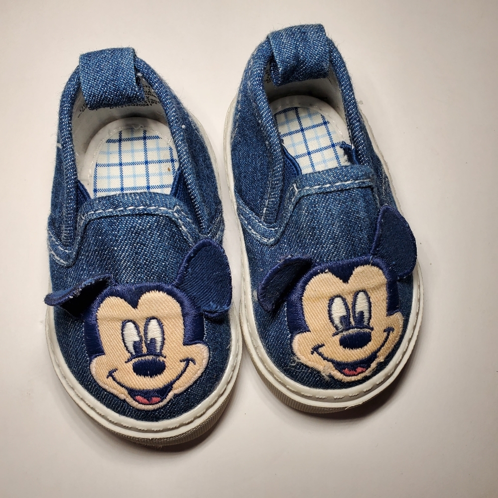 Denim Jean Mickey Mouse Slip On Shoes 0-6M